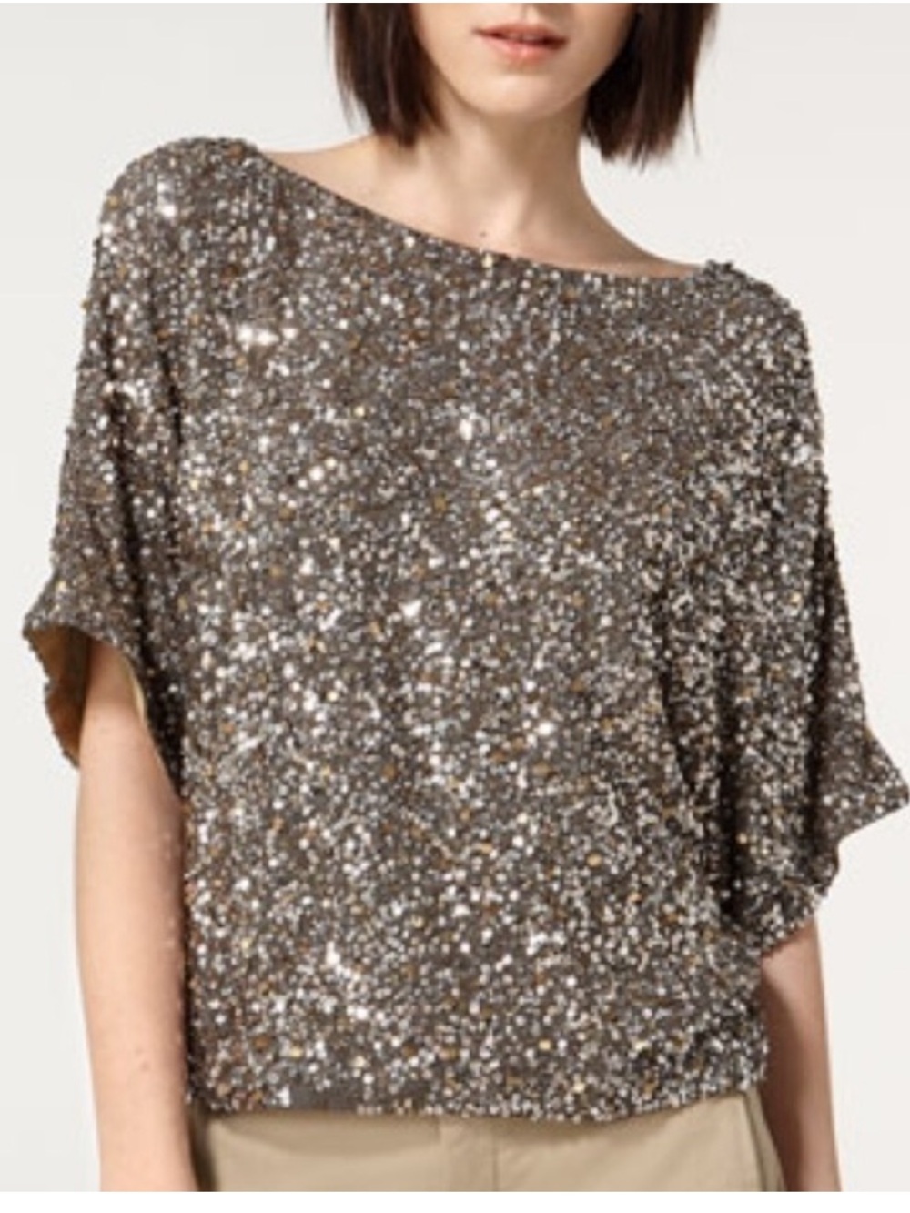 Vince Gold Sequin Short Sleeve Party Blouse